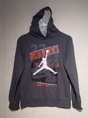 Jordan Gray Hoodie with White Jumpman and Red Accents